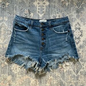 Abercrombie & Fitch Blue Frayed Jean Shorts